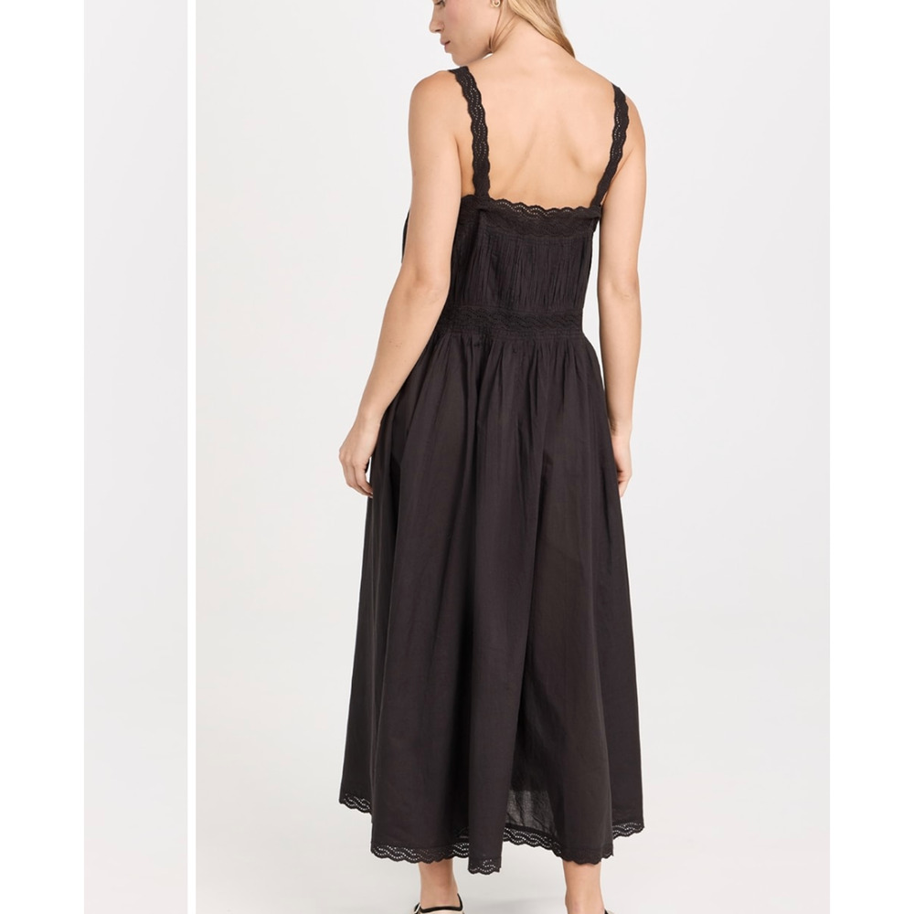 THE GREAT. Black Midi Sundress with Scalloped Straps - Picture 4 of 11
